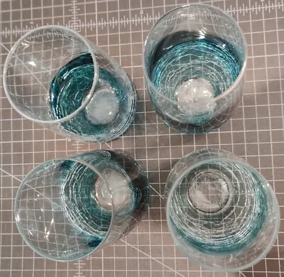 Buy Pier 1 Teal Blue Crackle Glass Highball Tumblers Glasses Set Of 4 Good Condition • 113.80£