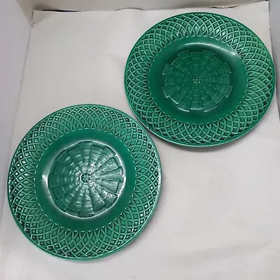 Buy 2 Antique MINTON Green Majolica  9” Plates With England Registry Mark • 56.40£
