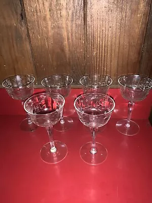 Buy  W.J. Hughes Cornflower Cut Crystal Set Of Six (6) Cordial Liqueur Glasses 1940s • 33.15£