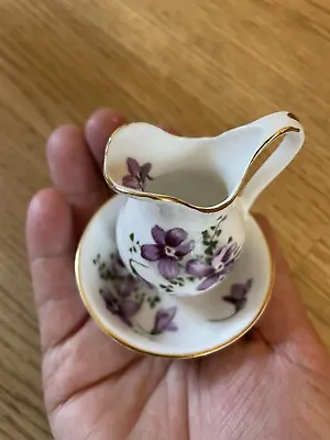 Buy Vintage Hammersley Victorian Violets Miniature Bone China Wash Jug & Bowl • 28£