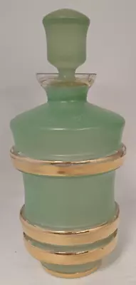 Buy Vintage Green Frosted Glass Decanter With Gold Bands • 24£