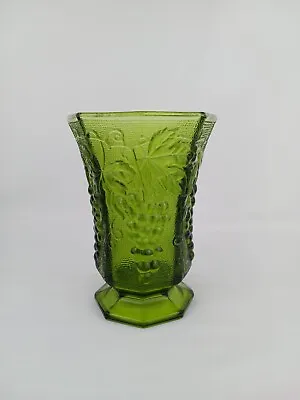 Buy Vintage Anchor Hocking Glass Green Grapes Vines Footed Vase 1940s • 9.44£