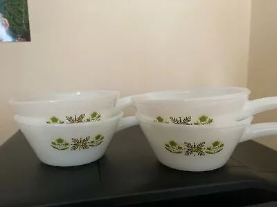 Buy Anchor Hocking Green Meadow Handled Soup Bowls X 4 • 9.99£
