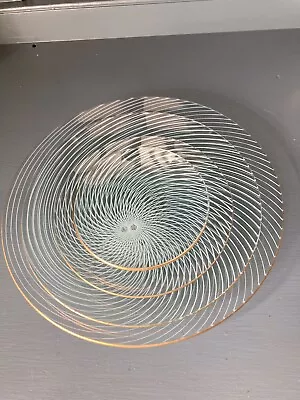 Buy Set 4 Mid Century Chance Brothers Atomic Swirl Glass Round Plates • 16£