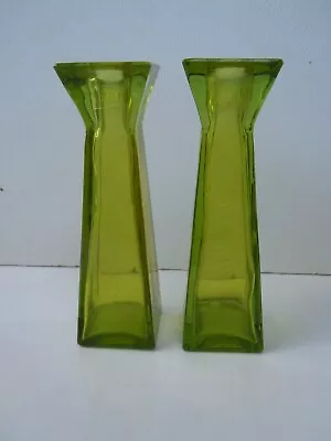 Buy Pair Of Green Glass Candlesticks • 18£