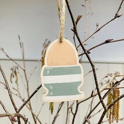 Buy Cornishware Inspired Willow Green Egg Cup Wooden Hanging Decoration • 4.50£