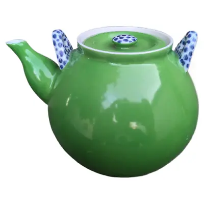 Buy Unusual Japanese Green Porcelain Teapot With Blue & White Polka Dots Japan • 97.30£