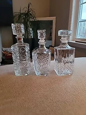 Buy Vintage Crystal / Glass Decanters Set Of 3 | Antique Retro Whiskey Containers  • 28.81£