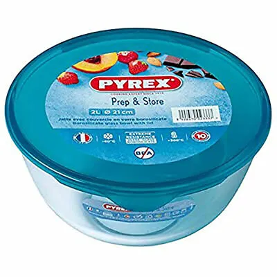 Buy Pyrex Microwave Safe Classic Round Glass Dish Plastic Lid 2.0L - Blue • 11.31£