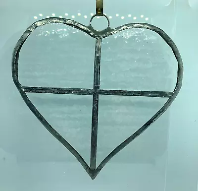 Buy F143 Stained Glass Suncatcher Hanging Heart 12cm Clear Textured • 7£