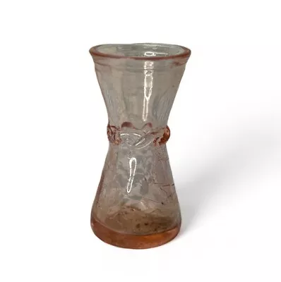 Buy Pink Crackle Glass Bud Vase Applied Ribbon Miniature Depression Glass 4” • 19.29£