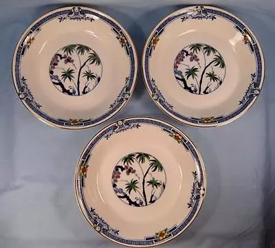 Buy 3 Kenya Blue Coupe Soup Bowls Wood & Sons Woods Ware Hand Painted Trees (O4) • 241.53£