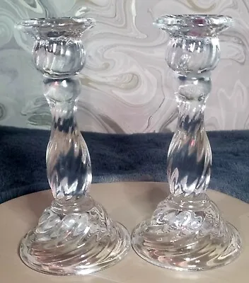 Buy 2 Candlestick Holders Twisted Crystal Spiral Wavy Heavy Glass Vintage • 11.99£