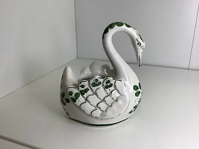 Buy Vintage.  Pereiras. Portugal.  Hand Painted.  Green And White. Swan Planter. Pot • 8.40£