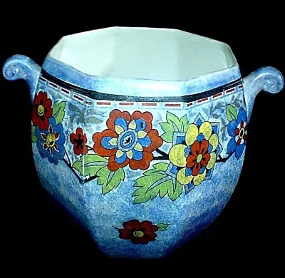 Buy RUBIAN ART Pottery 8 Sided Blue Lustre Red Flowers Vase  Bowl Storage Jar? • 12.99£