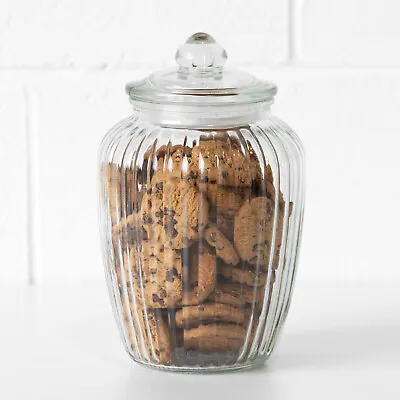 Buy 2.2L Retro Ribbed Glass Sweets Storage Jar W Lid Biscuit Cookie Barrel Kitchen • 14£