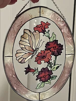Buy Butterfly And Flowers Stained Glass Window Hanger • 14.46£