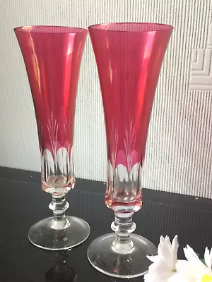 Buy Vintage Cranberry Champagne Flute Glasses Pink &Clear Stem Drink Glassware 200ml • 20£