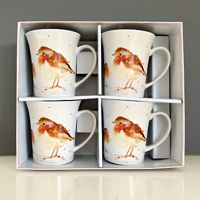 Buy Set 4 Gift Boxed Fine China Mugs Winter Robin Tea Coffee Mugs Christmas Decor • 21.95£