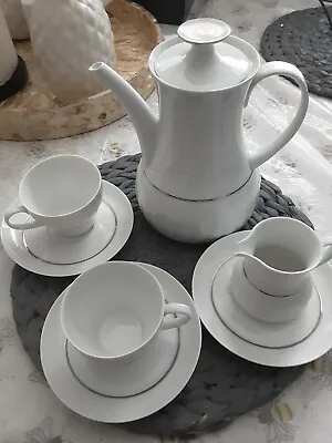 Buy Thomas Germany White Wide Platinum Tea Set Teapot Cups Saucers  • 35.71£
