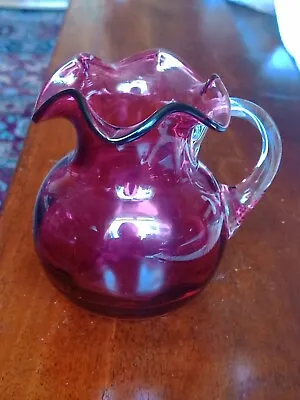 Buy Vintage MCM Cranberry Art Glass  Handmade Hand Blown Jug Vase Polished Pontil  • 24.99£