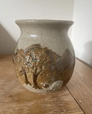 Buy Arran Pottery Handmade Stoneware Vase Hand Painted Mountains Sheep Folk Craft • 25£