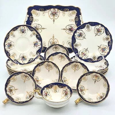 Buy Bone China Tea Set Antique Cauldon Gold Cobalt Blue Trios Cake Plate England • 419.95£