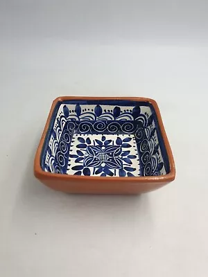 Buy Art Pottery Glazed Terracotta Square Shaped Dish Bowl Blue White Floral Portugal • 12.99£