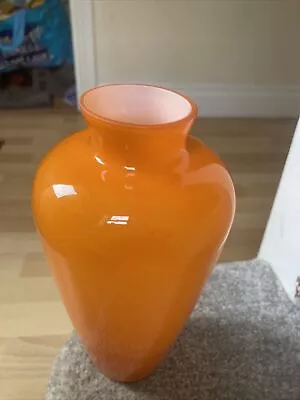 Buy Vintage Italian Empoli Orange On White Glass Waisted Vase, Scandinavian • 10£