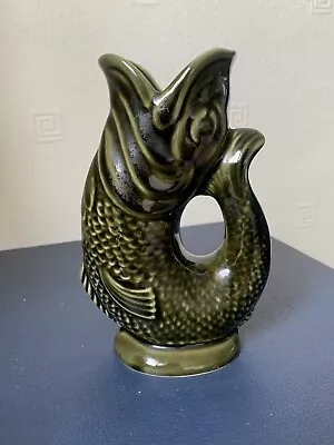 Buy Vintage Dartmouth Pottery Olive Green Gurgle Gluggle Fish Jug Vase  - 17.5 Cm • 28£