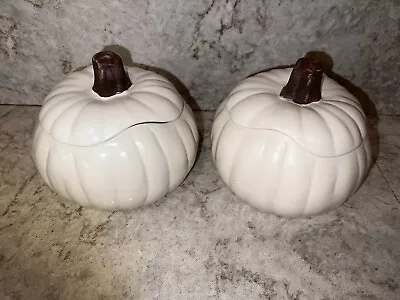 Buy Pottery Barn White Pumpkin Bowl Lid Barbara Eigen 5 Inches Fall Decor Lot Of 2 • 38.50£