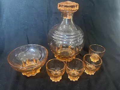 Buy Pink French Art Deco Rose Depression Glass Cocktail Decanter Set • 25£