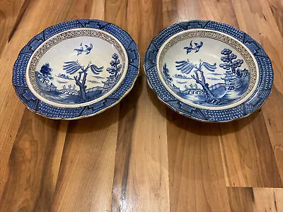 Buy Pair Of Antique Wilton Ware Willow Pattern Footed Bowls • 20£