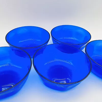 Buy Cobalt Blue Glass Cream Soup Bowls 5” Set Of 5 • 38.53£