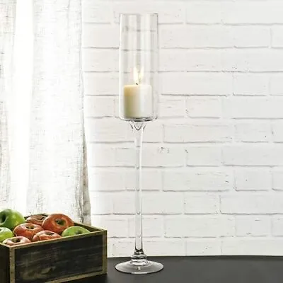 Buy Glass Handcrafted Tall Slim Stem Candlestick Candle Holder H50 X D6cm Home Décor • 16.14£