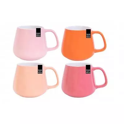 Buy Set Of 4 Mugs Stoneware Pink Orange Peach Coffee Tea Cup Brew Latte Kitchen • 17.99£