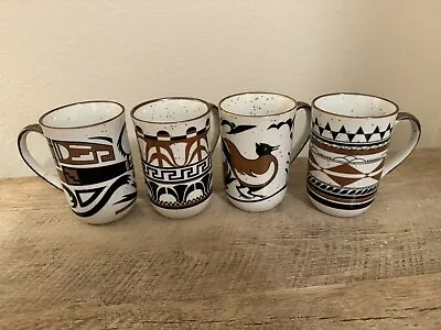 Buy Vintage 70’s Set Of 4 Coffee Mugs Speckled Pottery Black Brown Design Birds • 18.90£