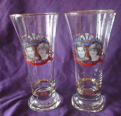 Buy 2 X Commemorative Tall Glasses Marriage Of Prince Charles & Lady Diana Spencer • 9.99£