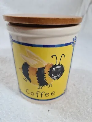 Buy Cloverleaf T G Green Pottery Coffee Canister Wooden Lid Bee Vintage • 7.99£