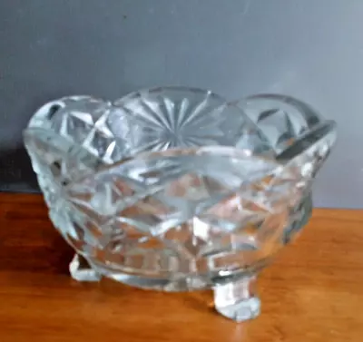 Buy Vintage Pressed Cut Glass Footed Scalloped Starburst Sugar Bowl • 4.99£