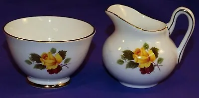 Buy England Royal Trent Fine Bone China Creamer & Sugar Bowl Set Yellow & Red Roses • 24£