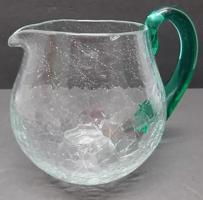 Buy Vtg. Blenko Clear Crackle Glass Pitcher #3750 Green Glass Handle 5.25  MCM • 37.84£