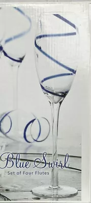 Buy Champagne Flutes Wine Glasses Clear Cobalt Blue Swirl Set Of 3 NIB • 16.02£