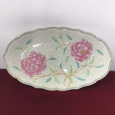 Buy H.J. WOOD Oval Majolica Platter, Vtg  Hand-painted, Burslem England Pink Flower • 15.11£