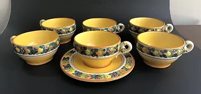 Buy Vintage 50s Italian Majolica Pottery Set - 6 Cups & 1 Saucer Yellow Della Robbia • 26.55£