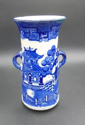 Buy Antique Doulton Burslem Willow Pattern Blue And White Handled Trumpet Vase • 15£