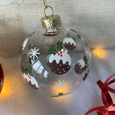 Buy Christmas Pudding Bauble Gisela Graham Glass Tree Decoration Red Ball Fun • 8.59£