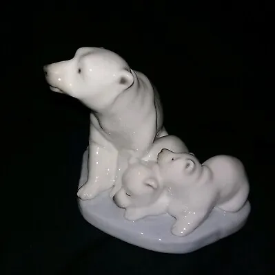 Buy Lladro Mother Polar Bear With Polar Bear Cubs Porcelain Figurine 1986 W/o Box • 70.82£