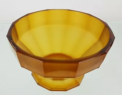 Buy Vintage Art Deco Centrepiece Amber Pressed Glass Deep & Footed Fruit Bowl • 29.95£