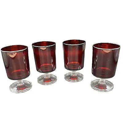 Buy (4) Vintage Ruby Red Luminarc Arcoroc Glasses 4” Made In France • 15.34£